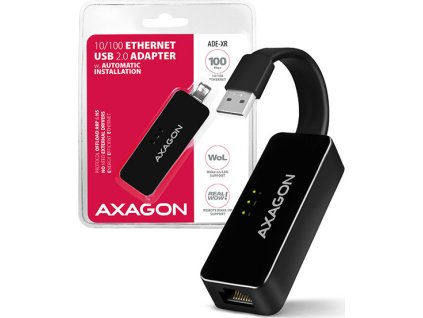 AXAGON ADE-XR, USB 2.0 - Fast Ethernet síťová karta, auto instal, černá