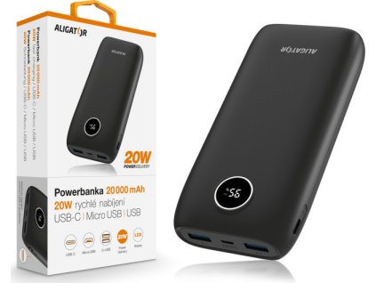 ALIGATOR Powerbanka Power Delivery 20W, rychlé nabíjení, 20 000 mAh, černá