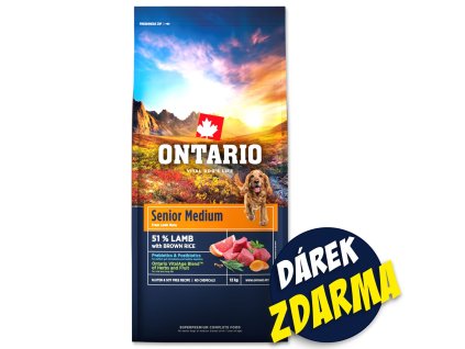 Krmivo Ontario Senior Medium Lamb & Brown Rice 12kg + 3 konzervy 400g ZDARMA