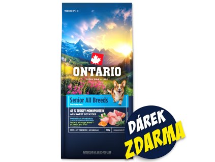 Krmivo Ontario Senior All Breeds Monoprotein Turkey 12kg + 3 konzervy 400g ZDARMA