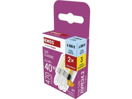 LED žárovka Classic JC / G9 / 4,2 W (40 W) / 470 lm / studená bílá / 2 ks