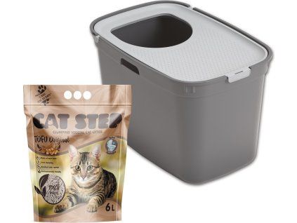 SET WC Top Cat, šedá + zdarma Cat Step Tofu Original 6 l