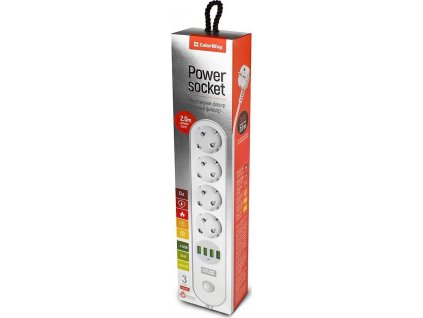 COLORWAY Prodlužovací napájecí přívod/ 4x Schuko/ 4x USB 5V / kabel 2m