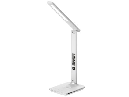 IMMAX LED stolní lampička Kingfisher/ Qi nabíjení/ 8,5W/ 400lm/ 12V/2,5A/ 3 barvy světla/ sklápěcí rameno/ bílá