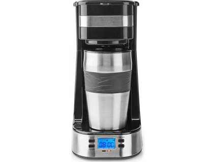 NEDIS kávovar/ na jeden šálek/ dvoustěnný cestovní hrnek/ kapacita 0,42 l/ časovač/ černý