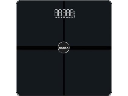 UMAX chytrá váha Smart Scale US30HRC/ 0,2 – 180 kg/ Bluetooth 4.0/ 15 tělesných parametrů (tep. frekv.)/ čeština/ černá