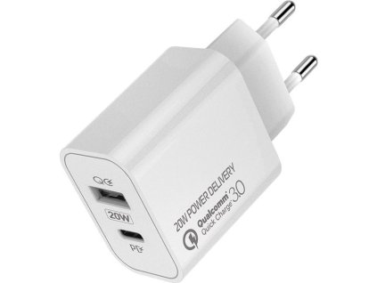 COLORWAY 1x USB a 1x USB-C/ síťová nabíječka/ 20W/ 100V-240V/ Bílá