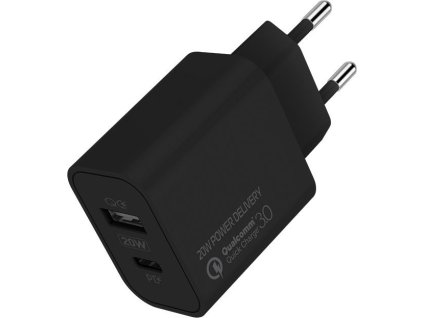 COLORWAY 1x USB a 1x USB-C/ síťová nabíječka/ 20W/ 100V-240V/ Černá