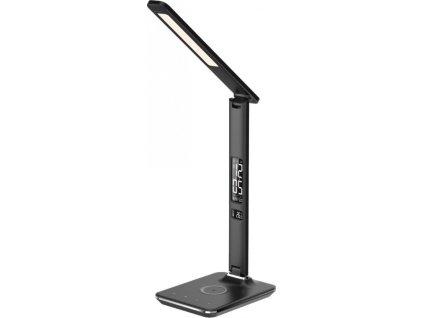 IMMAX LED stolní lampička Kingfisher/ Qi nabíjení/ 8,5W/ 400lm/ 12V/2,5A/ 3 barvy světla/ sklápěcí rameno/ černá