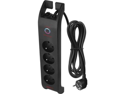Přepěťová ochrana 1800J – 4 zásuvky, 2m, černá