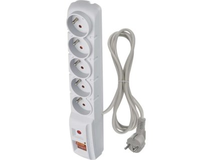 Přepěťová ochrana – 5 zásuvek 1,5m, šedá