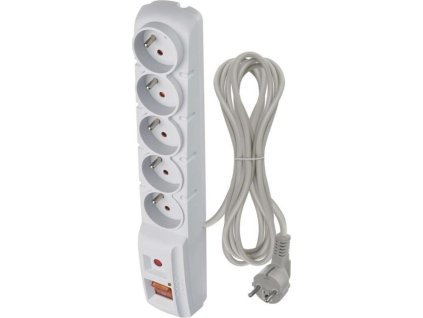 Přepěťová ochrana – 5 zásuvek, 3m, šedá