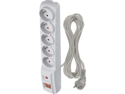 Přepěťová ochrana – 5 zásuvek, 5m, šedá