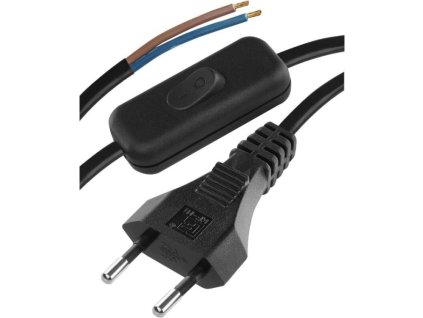 Flexo šňůra PVC 2× 0,75mm2 s vypínačem, 2m, černá