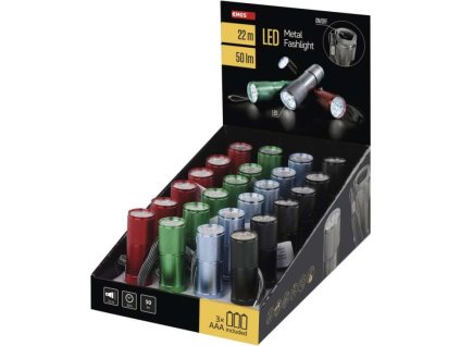 LED ruční kovová svítilna P3848A, 50 lm, 3× AAA, 24 ks, display box