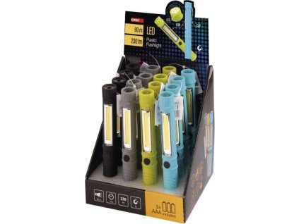 COB LED + LED ruční svítilna P3897, 230 lm, 3× AAA, 16 ks, display box