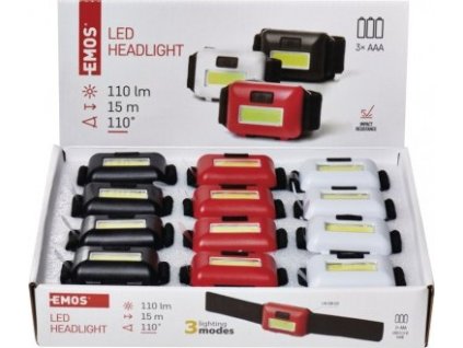 COB LED čelovka P3538, 110 lm, 3× AAA, 12 ks, display box