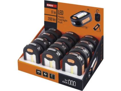 COB LED pracovní svítilna P3889, 200 lm, 3× AAA, 12 ks, display box