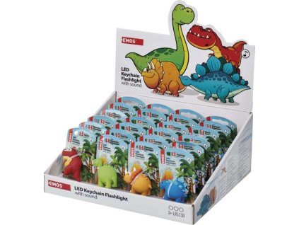 LED klíčenka – dinosauři se zvukem na LR54, 24 ks, display box