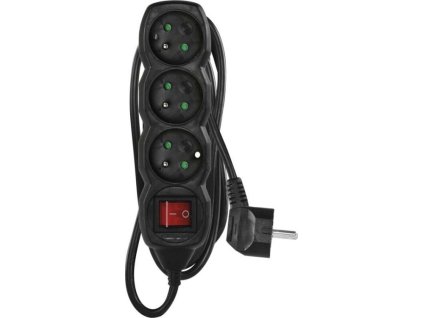 Prodlužovací kabel 3 m / 3 zásuvky / s vypínačem / černý / PVC / 1 mm2