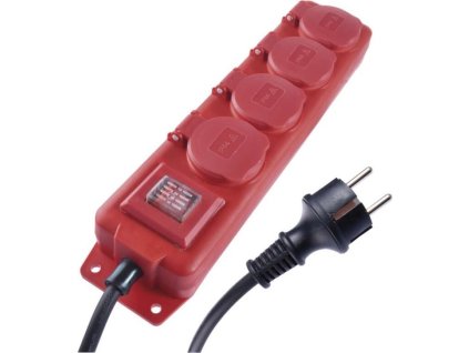 Prodlužovací kabel 3 m / 4 zásuvky / s vypínačem / černo-červený / guma-neopren / 1,5 mm2