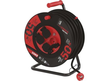 Venkovní prodlužovací kabel na bubnu 50 m / 4 zás. / černý / guma-neopren / 230V / 2,5 mm2
