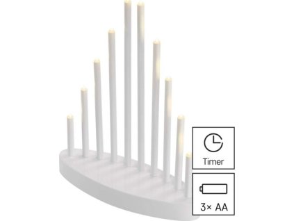 LED svícen bílý, 24,5 cm, 3x AA, vnitřní, teplá bílá, časovač