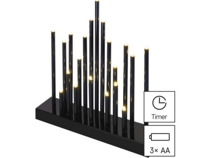 LED svícen černý, 27,5 cm, 3x AA, vnitřní, teplá bílá, časovač
