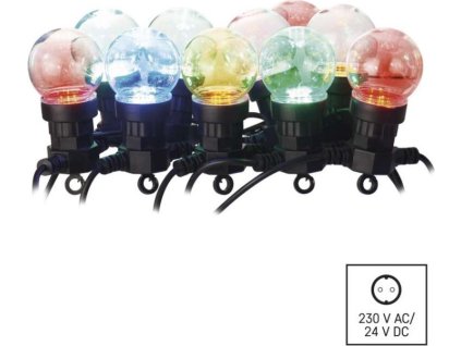 LED světelný řetěz – 10x párty žárovky, 5 m, venkovní i vnitřní, multicolor