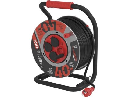 Venkovní prodlužovací kabel na bubnu 40 m / 4 zás. / černý / guma-neopren / 230V / 2,5 mm2