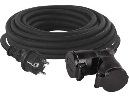 Venkovní prodlužovací kabel 15 m / 2 zásuvky / černý / guma / 230 V / 1,5 mm2