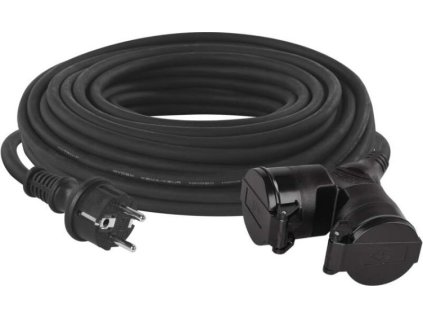 Venkovní prodlužovací kabel 20 m / 2 zásuvky / černý / guma / 230 V / 1,5 mm2
