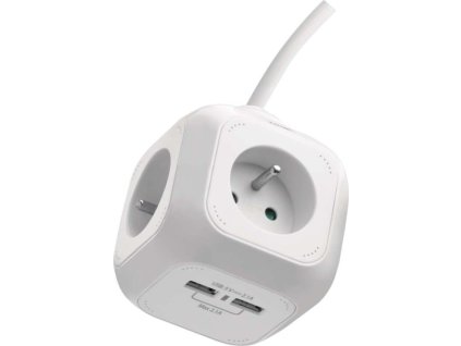 Prodlužovací kabel - kostka 1,9 m / 4 zásuvky / bílý / PVC / s USB / 1 mm2