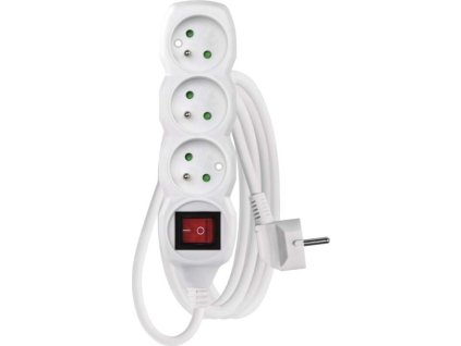 Prodlužovací kabel 3 m / 3 zásuvky / s vypínačem / bílý / PVC / 1 mm2