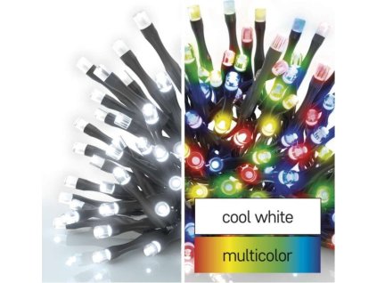 LED vánoční řetěz 2v1, 10 m, venkovní i vnitřní, studená bílá/multicolor, programy