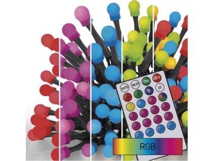 LED vánoční cherry řetěz – kuličky, 10 m, RGB, ovladač, programy, časovač