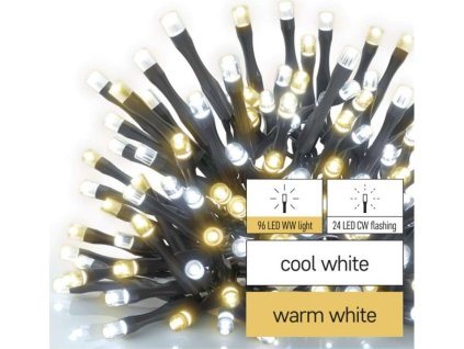 LED vánoční řetěz blikající, 12 m, venkovní i vnitřní, teplá/studená bílá, časovač