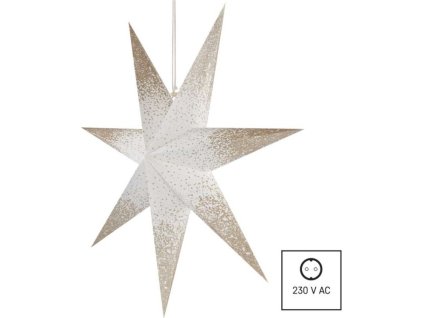 Vánoční hvězda papírová závěsná se zlatými třpytkami na okrajích, bílá, 60 cm, vnitřní