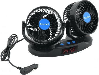 Ventilátor MITCHELL DUO 2x130mm 12V na palubní desku s teploměrem