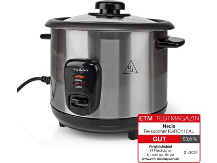 NEDIS rýžovar/ spotřeba 400 W/ objem 1,0 L/ nepřilnavý povrchy/ vyjímatelná miska/ automatické vypnutí/ černo-stříbrný