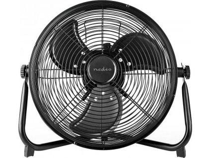 NEDIS stojanový ventilátor/ průměr 30 cm/ výkon 43 W/ plynulá rychlost/ naklápěcí/ dobíjecí/ USB-A/ kovový/ černý