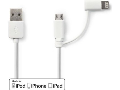 Kabel 2 v 1 | USB 2.0 | USB-A Zástrčka | Apple Lightning 8pinový / USB Micro-B Zástrčka | 480 Mbps | 1.00 m | Poniklované | Kulatý | PVC | Bílá | Plastový Sáček