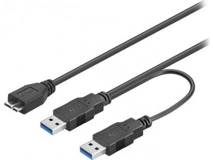 PremiumCord kabel USB 3.0/ USB Micro B (M) na 2 x USB 3.0 A (M)/ 30cm/ černý