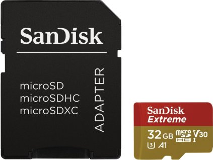 SanDisk Extreme 32GB microSDHC / CL10 / A1 / UHS-I V30 / 100mb/s / vč. adaptéru