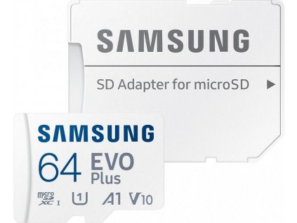 SAMSUNG EVO Plus MicroSDXC 64GB + SD Adaptér / CL10 USH-I U1 / A1 / V10