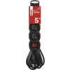 Prodlužovací kabel 5 m / 3 zásuvky / s vypínačem / černý / PVC / 1,5 mm2