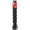 Prodlužovací kabel 3 m / 5 zásuvek / s vypínačem / černý / PVC / 1,5 mm2