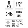 Sada nástavců 1/2" rázové 8 ks T30-T80 torx CrMo