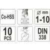 Sada vrtáků na kov 10ks HSS-COBALT 1-10mm