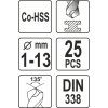 Sada vrtáků na kov 25ks HSS-COBALT 1-13mm